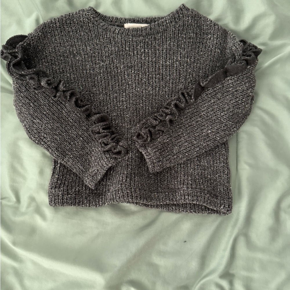 Cozy Charcoal Ruffle Sleeve Kids Sweater